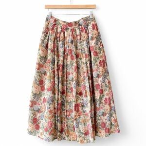 Vintage Floral Pleated Maxi Skirt